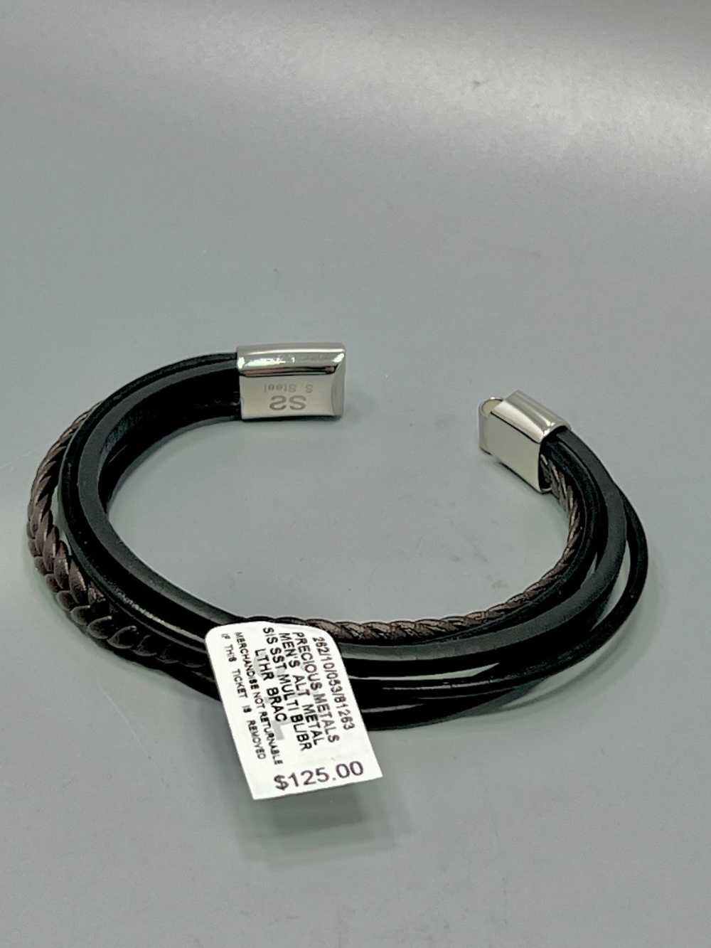 Men’s Simone l Smith Leather Multi Strand Bracelet With Stainless Steel Clasp